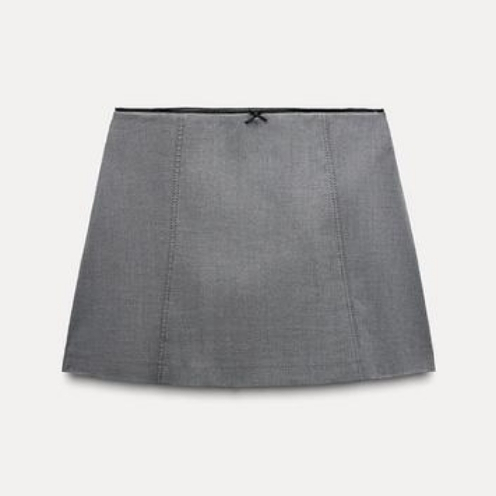 Zara Grey Mini Skirt With Little Black Bow